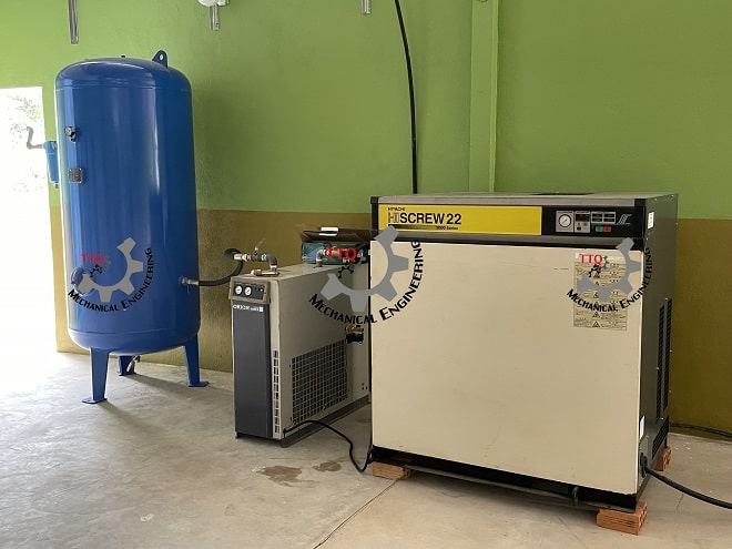Air compressor and utilities installed at a cashew factory in Cambodia