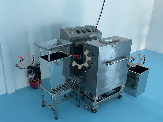 Stainless vacuum packing machine installed at a cashew factory in Cambodia